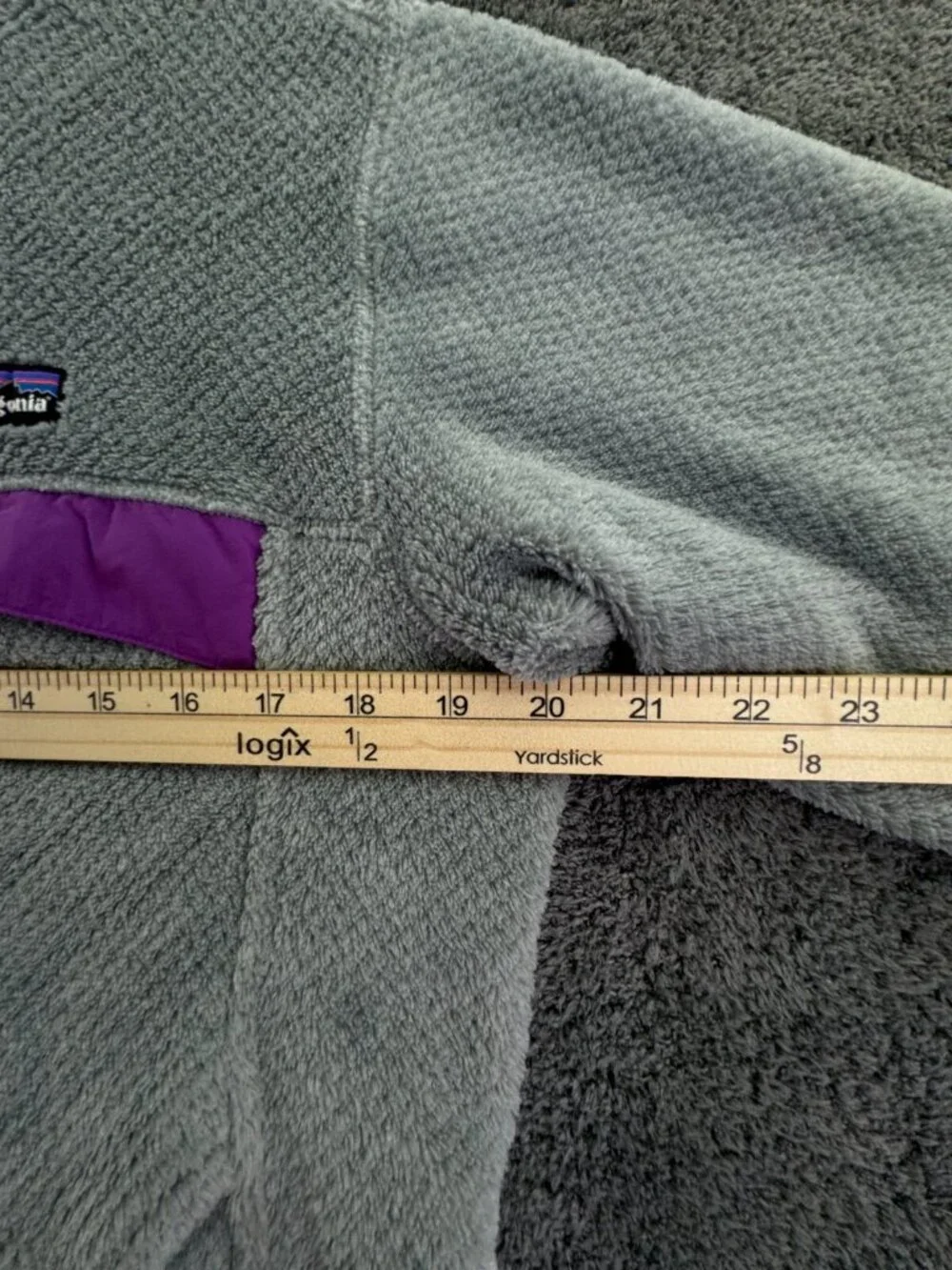 Patagonia Women Jacket Adult Gray Purple Medium W/ Pocket, Logo 1/4 Snap Soft